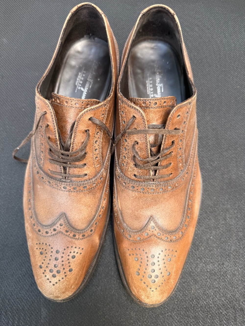 Salvatore Ferragamo Studio Brown Leather Wingtip Oxford Shoes 10.5 D